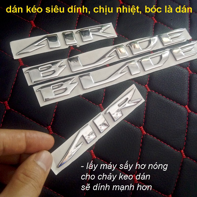 Bộ tem Air Blade, logo AB, Cánh Chim Honda 3D nổi màu Bạc