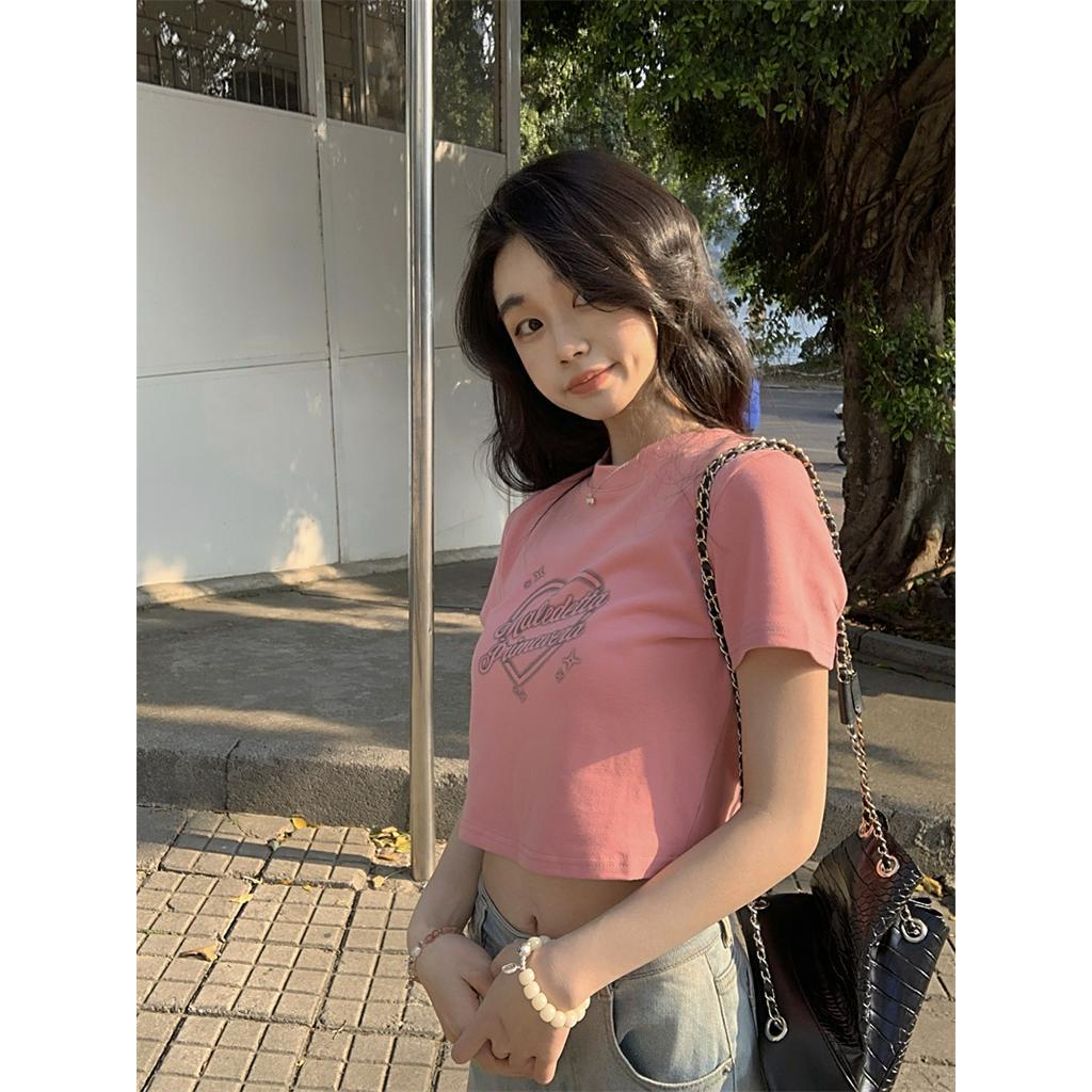 Áo Thun Dáng Ngắn Ngắn Ngắn Tay In Hình Trái Tim 63043