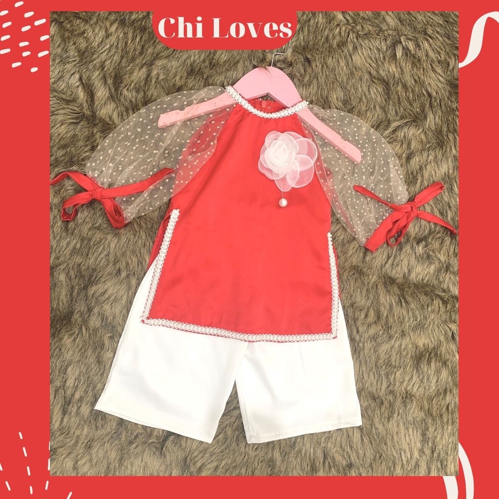 Áo dài cách tân bé gái 0.1.2.3.4.5.6.7.8 tuổi Chi Loves, Váy tết bé gái hàng thiết kế cao cấp 2021 CT3
