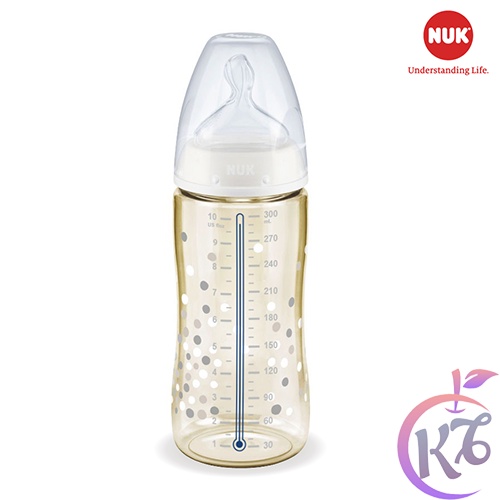 Bình sữa NUK Cổ Rộng Cảm Biến Nhiệt Premium Choice nhựa PPSU 300ml ty Silicone 2M cho bé - NU35760A (màu trắng)