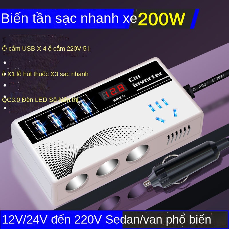Biến tần ô tô 12v24v sang 220v flash đa năng và sạc nhanh Bộ chuyển đổi ổ cắm điện công suất cao đa chức năng
