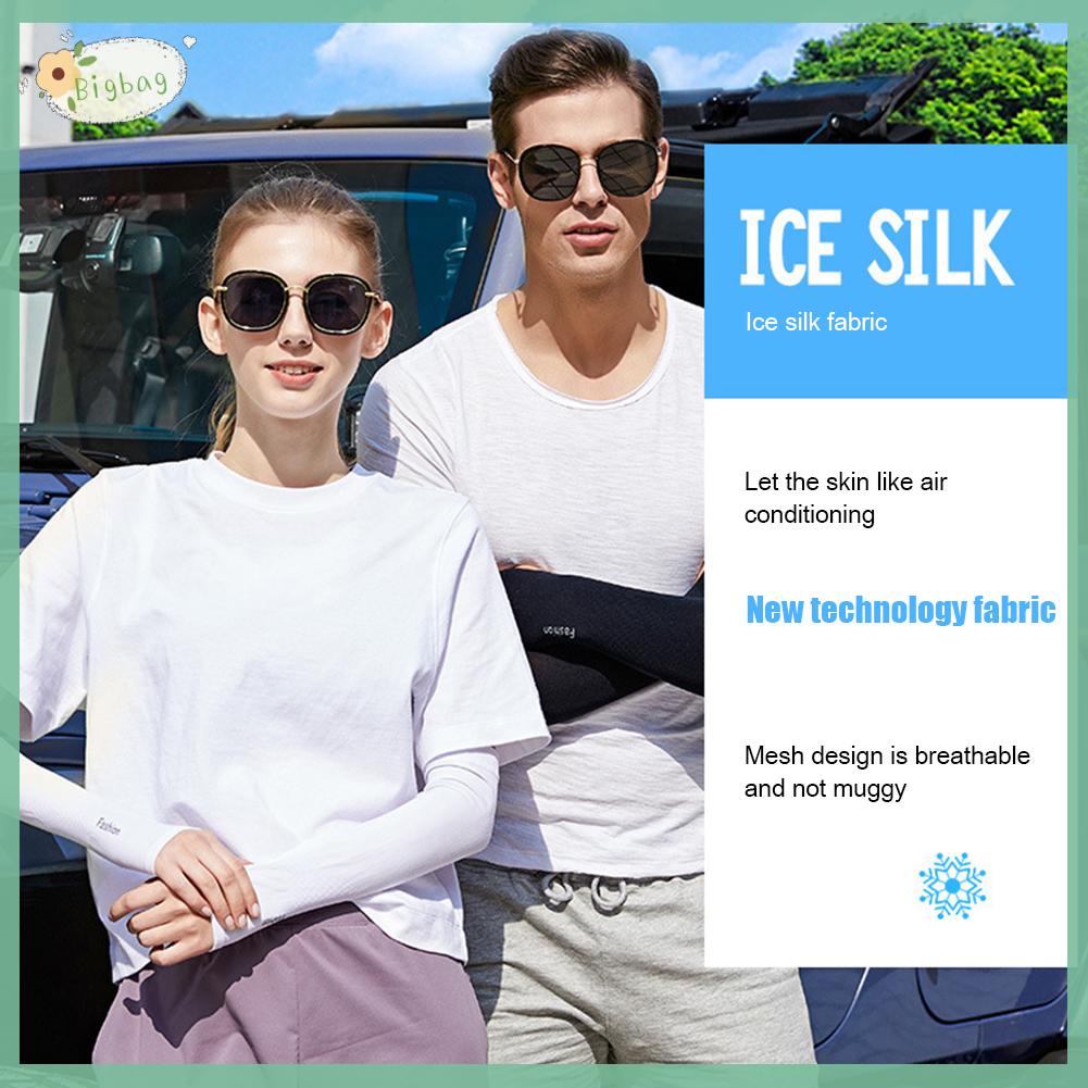 Đôi găng cánh tay lụa lạnh che nắng làm mát bảo vệ chống tia UV chạy bộ thể thao xe đạp ngoài trời thời trang unisex