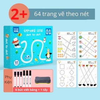 Bộ tập tô vẽ nét xoá được cho bé 64 trang kèm 6 bút viết cao cấp, giáo cụ Montessrori