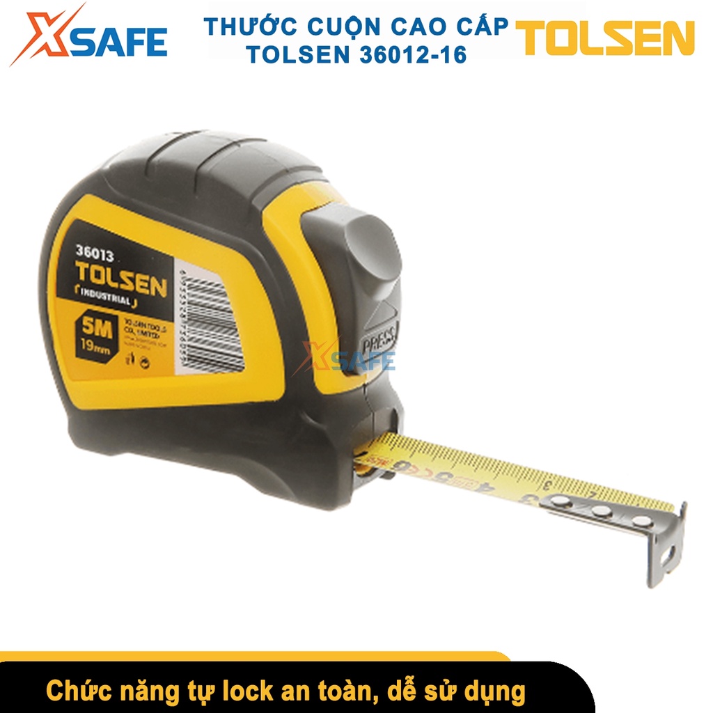 Thước cuộn thép nền vàng cao cấp tự lock TOLSEN 3m-10m, thước dây cuốn tự động chất liệu ABS cứng chắc bọc cao su