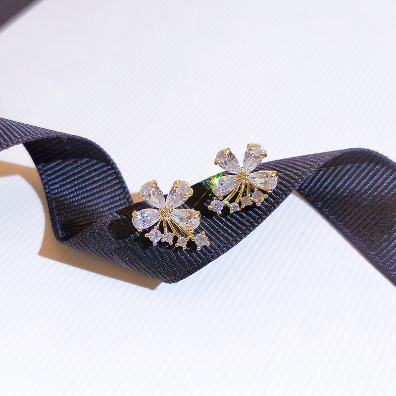 Khuyên tai JIUDUOLAN dạng kẹp/ xỏ kiểu dáng hoa đính đá zircon không gây dị ứng sáng bóng thời trang cho nữ