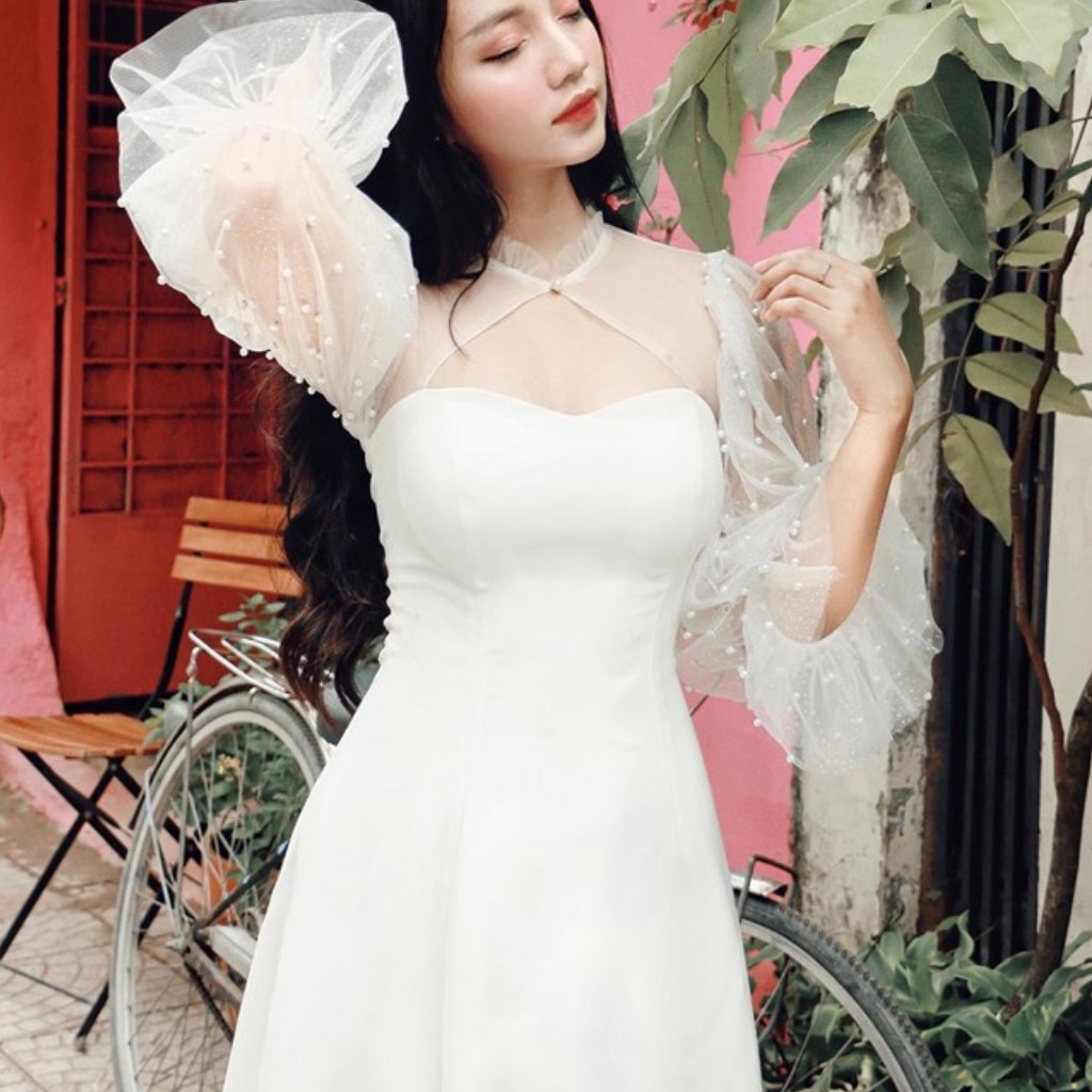 Đầm dự tiệc tay phồng đính hạt nữ tính tôn dáng | BigBuy360 - bigbuy360.vn