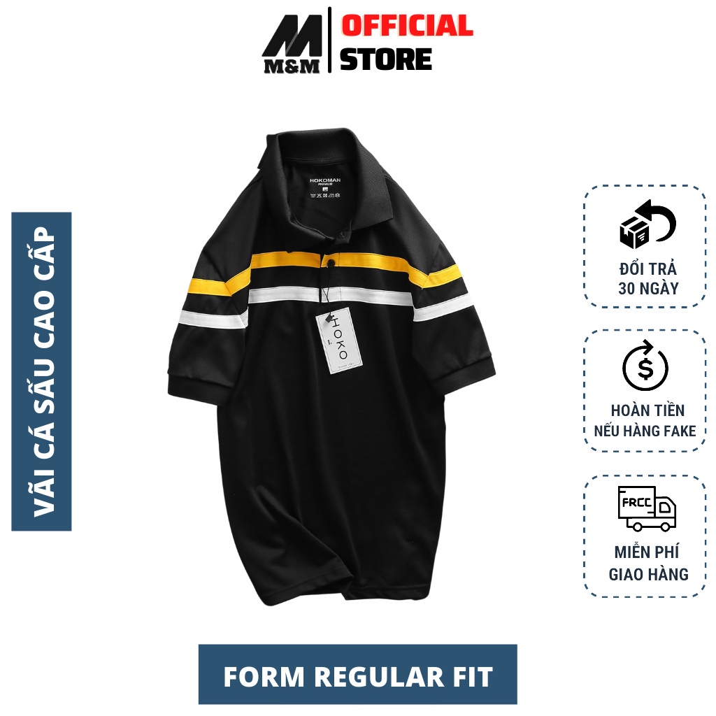 ❃▪✘Áo Polo Nam Tay Lỡ M&M Mammodel Hàng Hiệu Cổ Bẻ Ngắn Phối Sọc Vải Cotton Xuất Xịn Chuẩn Form HC97