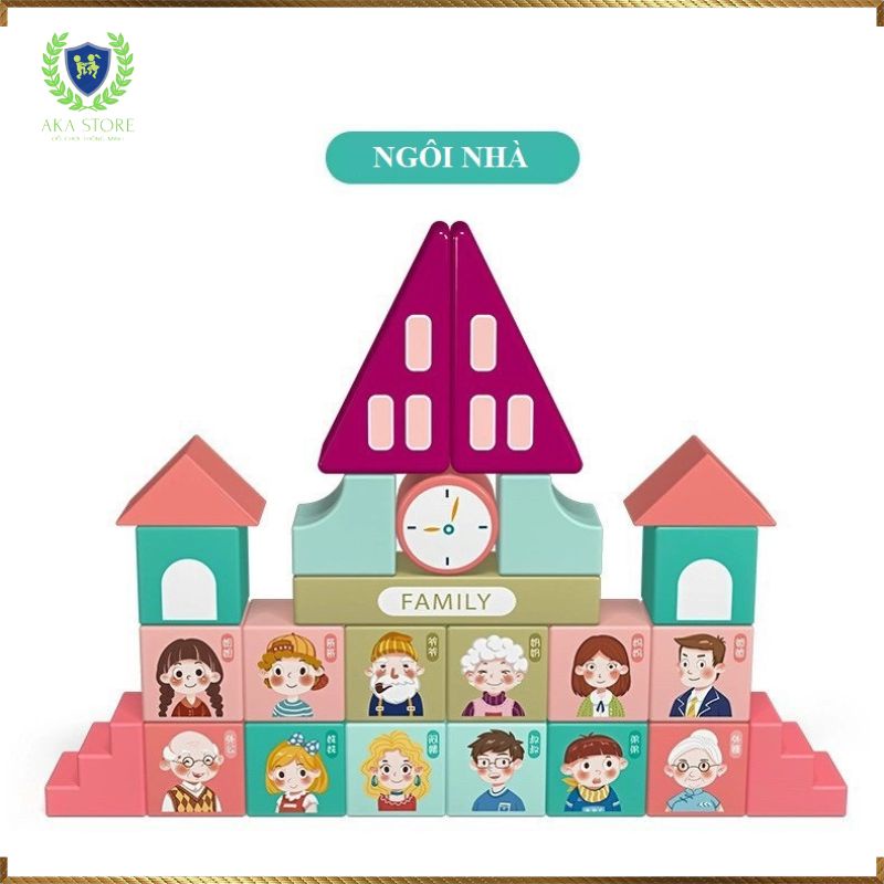 Đồ chơi gỗ xếp hình mô hình thành phố bằng gỗ tự nhiên Cao cấp, đồ chơi giao dục sớm cho bé, AKA Store