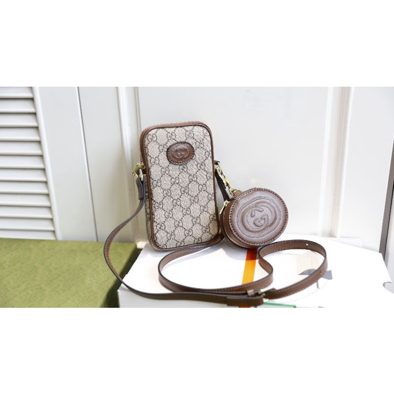 Túi đeo chéo nam&amp;nữ mini sz10x18cm kèm 1 ví nhỏ cực xinh fullbox nan châm