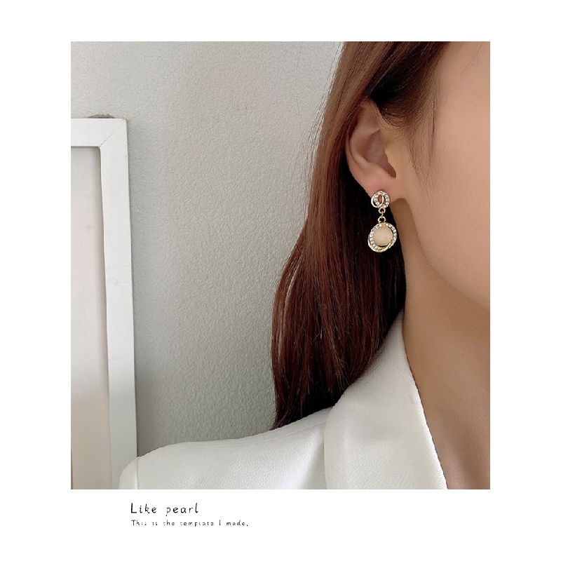 MOCHASHUBông tai kim cương khảm nhẹ sang trọng S925 bông tai opal 2023 phụ kiện thời trang nữ mới
