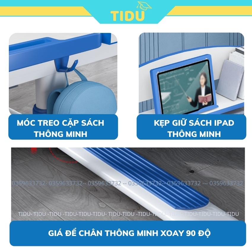 bộ bàn học chống gù chống cận thông minh học sinh Tidu R08 kích thước 60x80 nâng hạ độ cao bằng tay quay