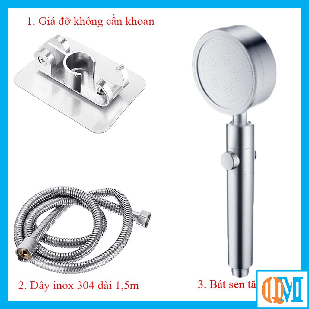 Bộ vòi sen tăng áp có nút bật tắt nước bằng hợp kim nhôm màu bạc chống oxi hóa cao cấp