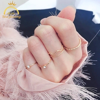  Set 5 Nhẫn Đeo Tay Kim Loại Đính Đá Phong Cách Hàn Quốc Dành Cho Nữ