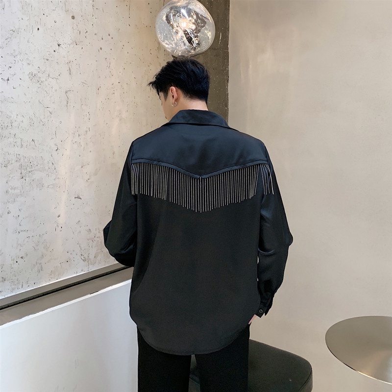 Áo Sơ Mi Lụa Satin Cao Cấp Đính Tua Rua Kim Loại Thời Trang Mới Cho Nam