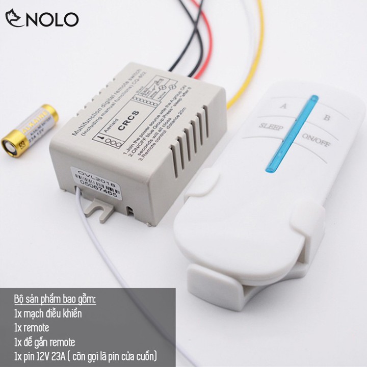 Công Tắc Điều Khiển Từ Xa RF 2 Cổng 2 Kênh 2 Chế Độ Có Kèm Đế Gắn Remote Và Pin 12V 23A Tầm Xa 20m