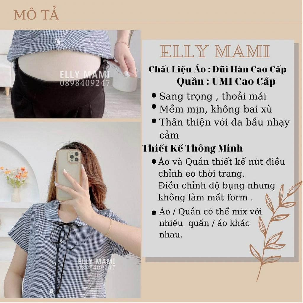( 40kg - 65kg )[Cúc Mở Bé Ti] Set Áo Bầu , Bigsize Sau Sinh Kẻ Cổ Sen Nơ Đen Form Dễ Mặc Thoải Mái Suốt Thai Kì&amp;Sau Sinh