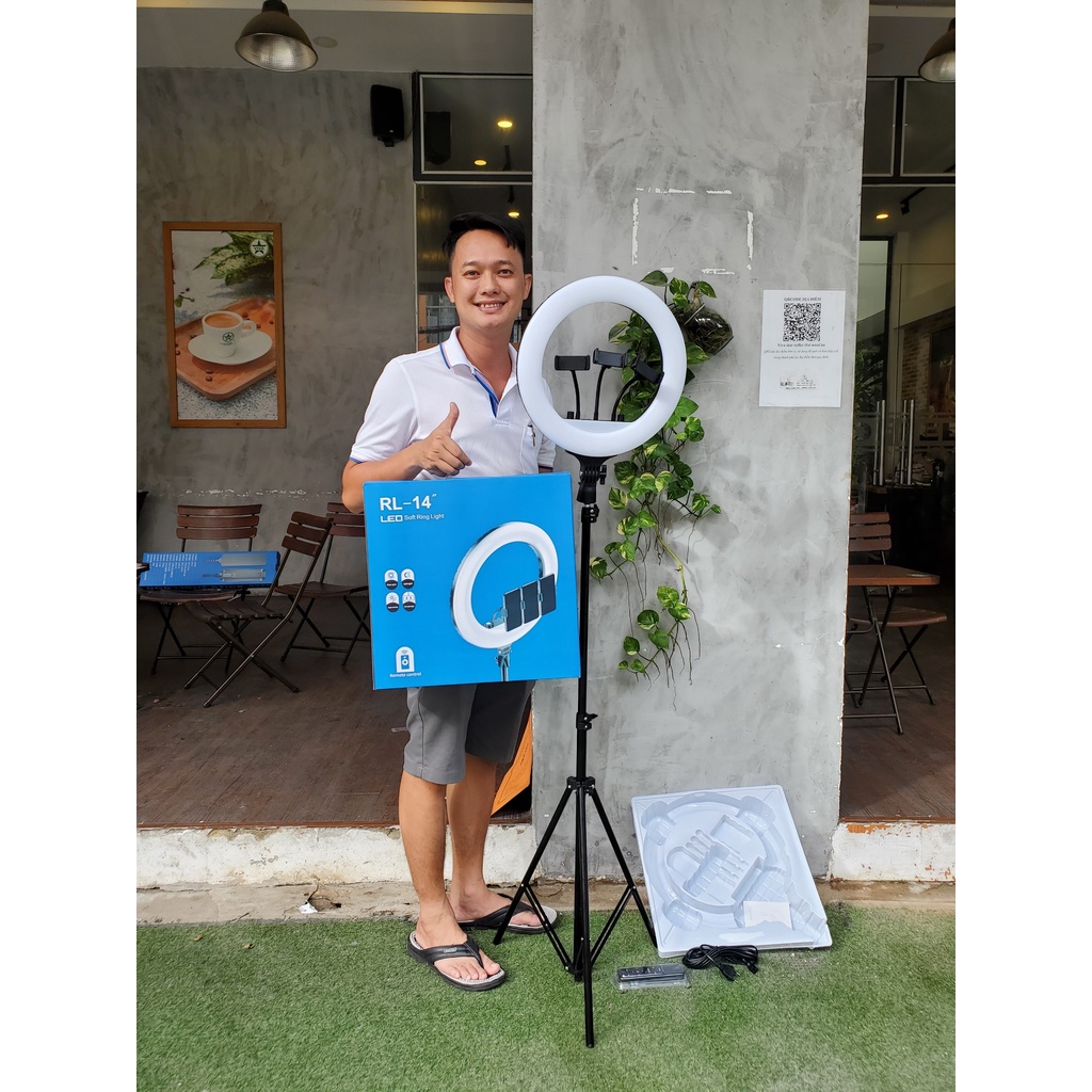 Đèn LED RL14 36cm hỗ trợ Livestream 3 điện thoại, Makeup, chụp hình studio, bán hàng online facebook tiktok đổi 3 màu