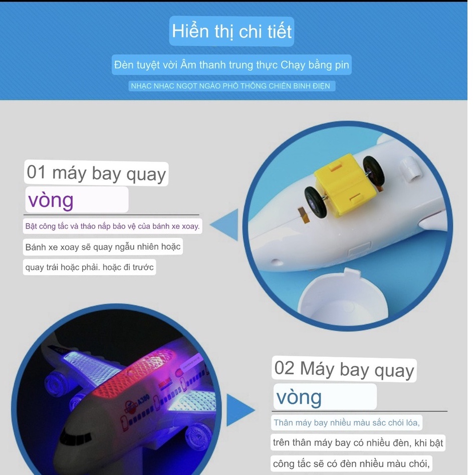 Đồ chơi trẻ em Máy bay đồ chơi Airbus A380 cảm ứng có đèn led,có nhạc size lớn 40cm cho bé phát triển vận động