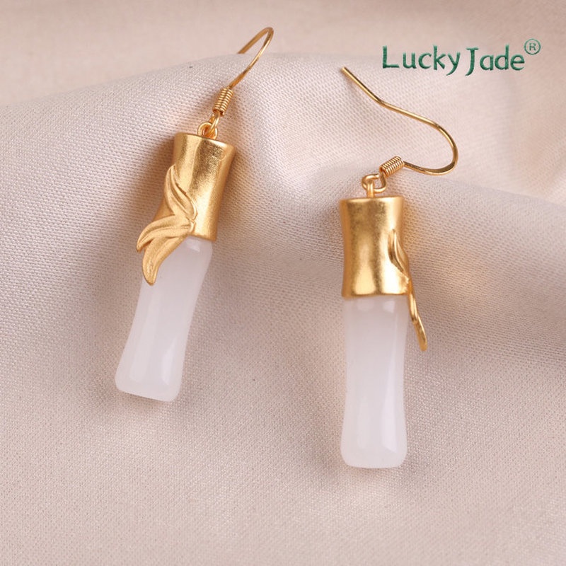 Bông Tai Mạ Bạc 18K Đính Hạt Ngọc Bích S925 Mới