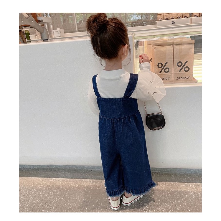 Quần yếm dài ống rộng phong cách cao bồi mùa thu thời trang dễ thương cho bé gái