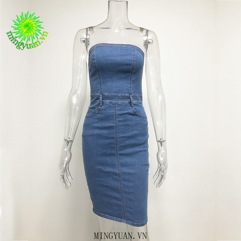 ( Mingyuan ) New bag hip tube top denim dress