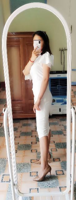 Váy trắng body lệch vai V1014-DVC- Huyền Anh shop- siêu rẻ- siêu chất