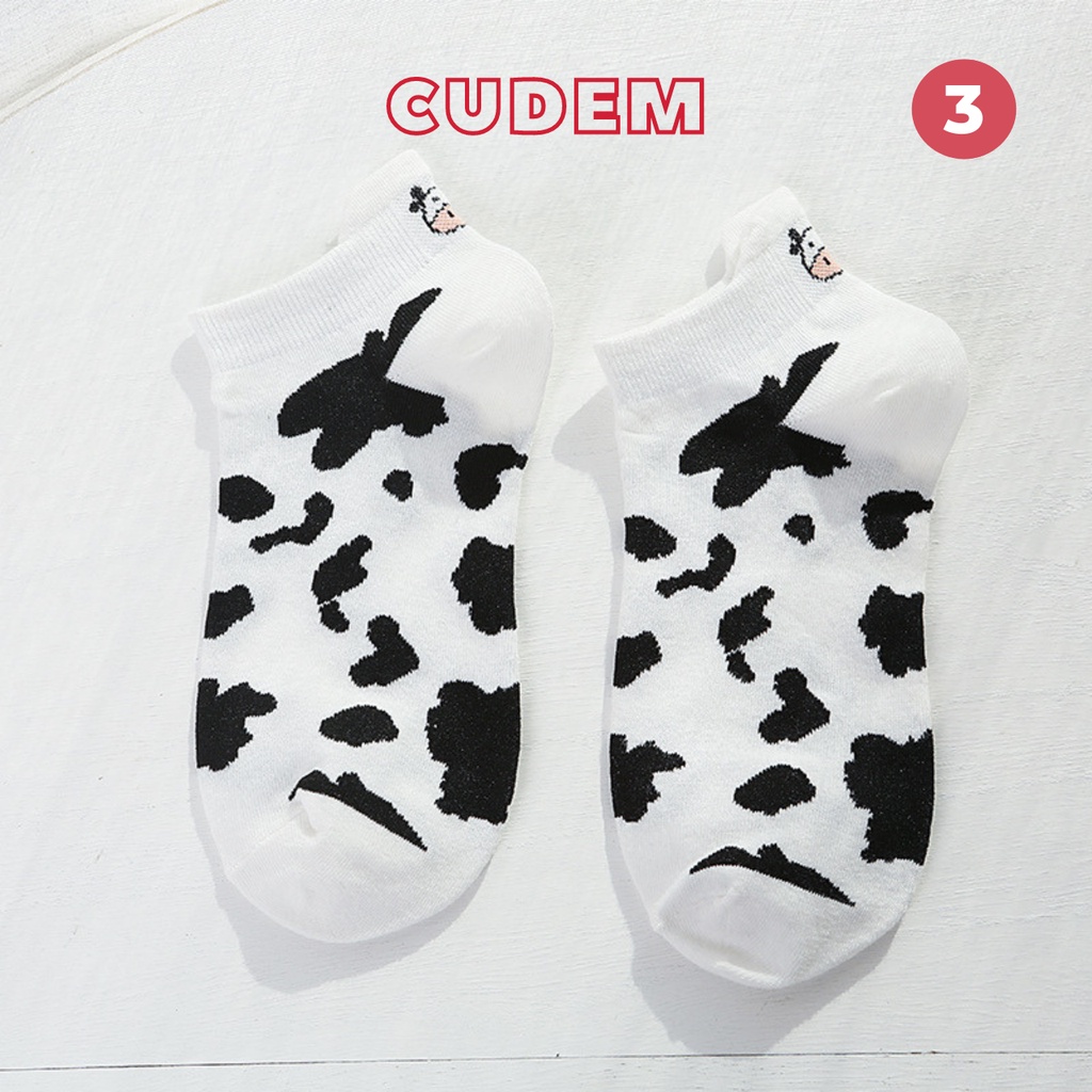 Combo 5 đôi tất vớ cổ ngắn cotton họa tiêt bò sữa có đệm gót N6