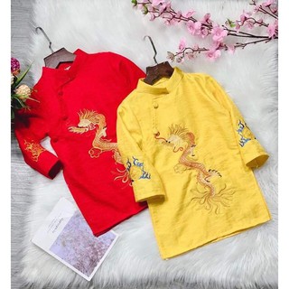 Áo dài hạo tiết rồng thêu cho bé trai