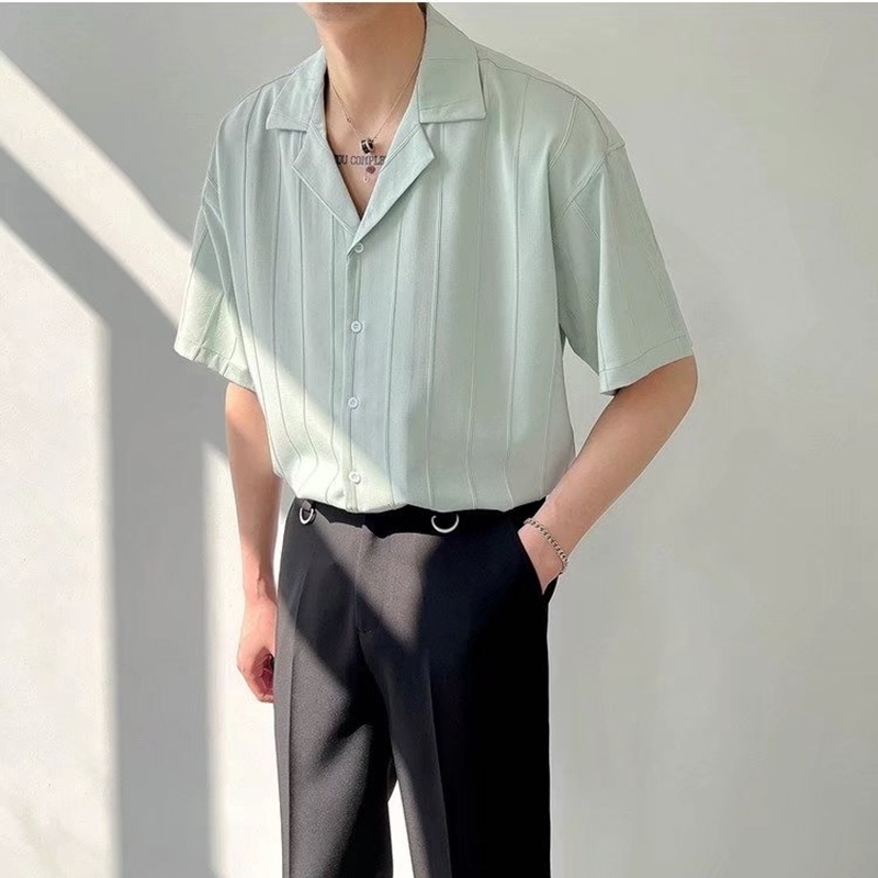 Áo Sơ Mi Lụa Tay Ngắn Dáng Rộng Phong Cách Nhật Bản Thời Trang Cho Nam