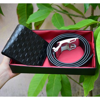 Combo dây nịt da và ví nam da bò thật