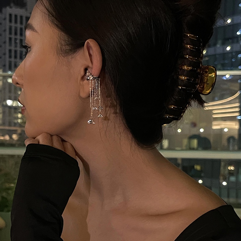 (Gói đơn) Kẹp tai thời trang nữ Bông tai kẹp tua kim cương