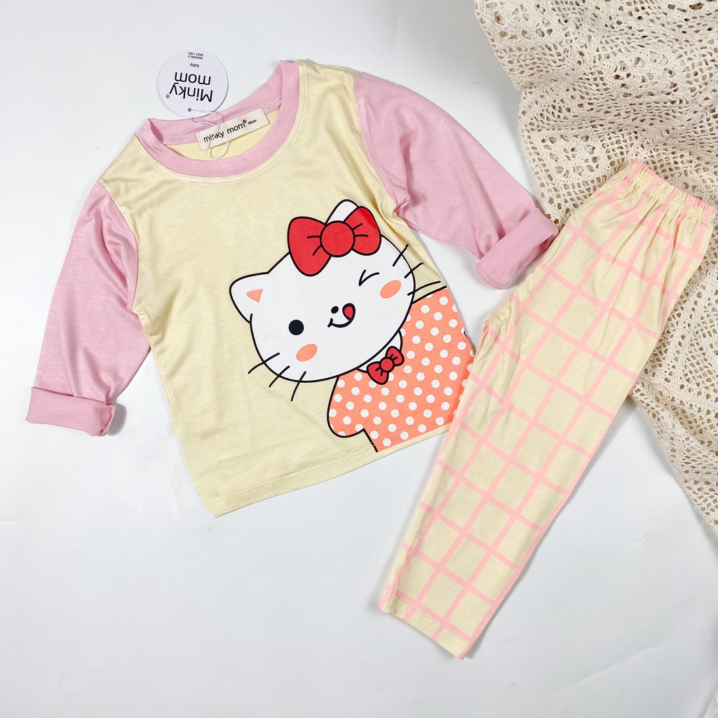 Bộ dài tay thun lạnh in hình động vật cùng quần caro đáng yêu cho bé 8-18kg