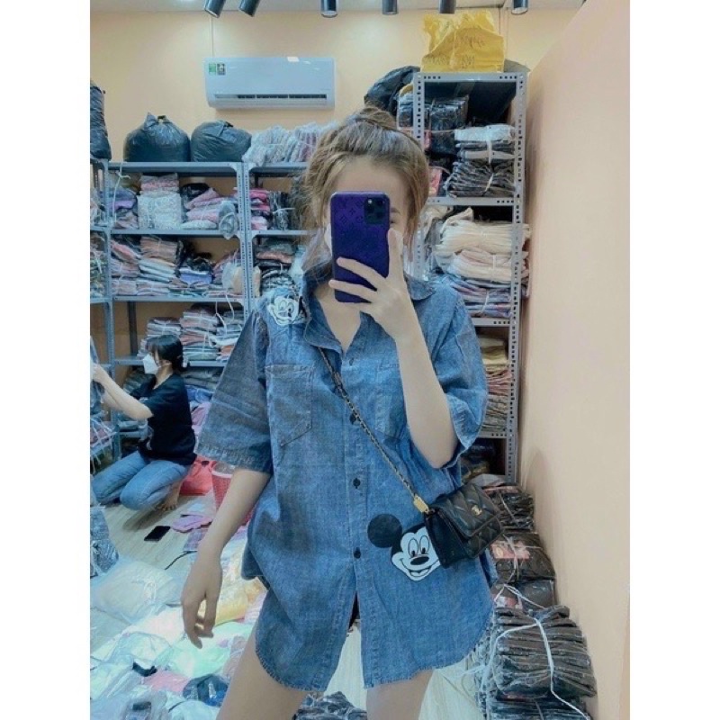 Áo sơ mi bò micky in cộc tay
