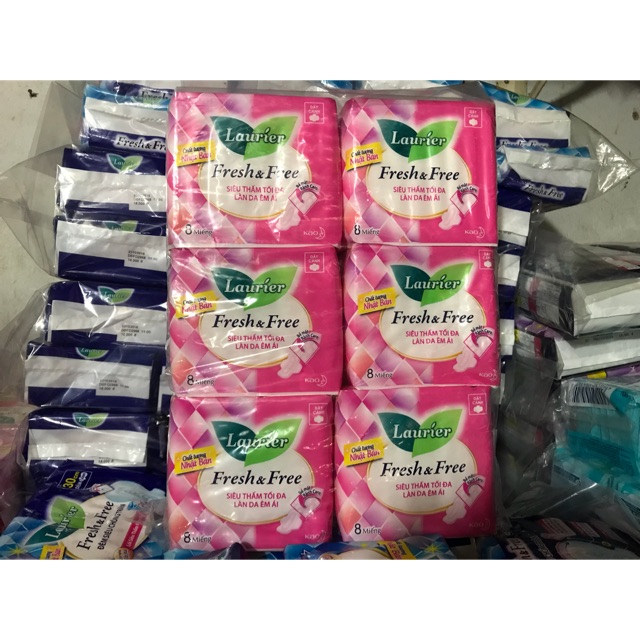 Lô 6 gói Laurier Fresh &amp; Free siêu dày có cánh gói 8 miếng