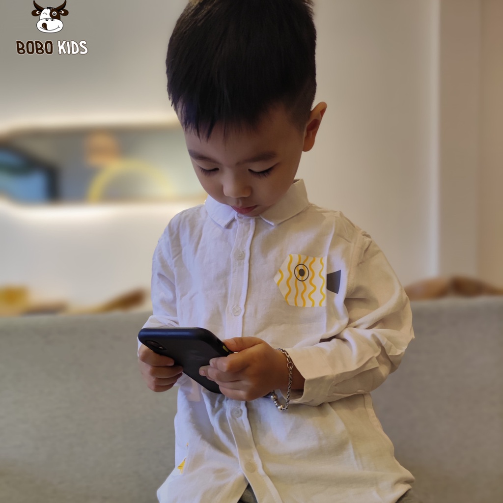 Áo Sơ Mi Bé Trai BoBoKids Phối Họa Tiết Nổi Bật Cho Trẻ Em Từ 1,5-10 Tuổi Phong Cách Hàn Quốc