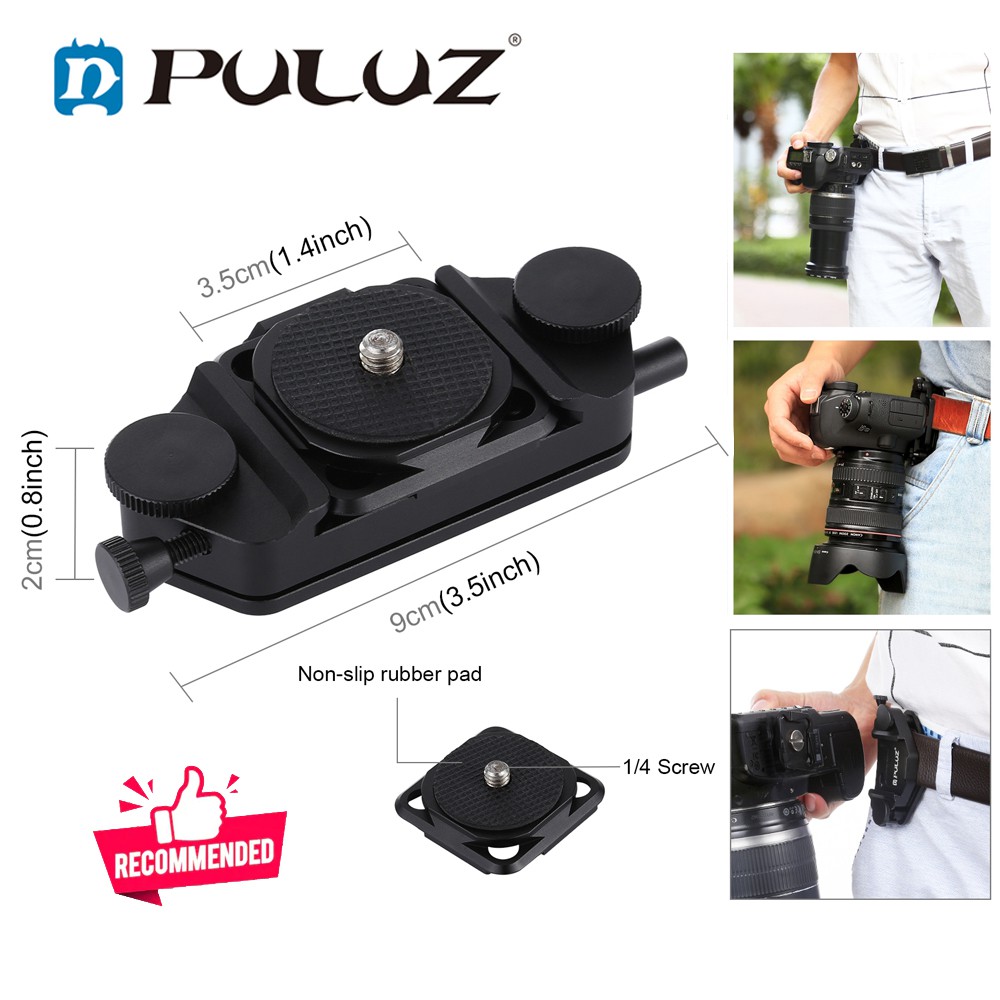 PULUZ Capture Camera Clip with 1/4 Screw CNC Aluminum Alloy Waist Buckle Quick Release Clip Plate for Gopro Hero 9 8 7 6 Canon Nikon Sony Fuji Pentax  Ricoh Leica Panasonic Hasselblad Olympus DSLR Manfrotto RC2 Tripod Heads