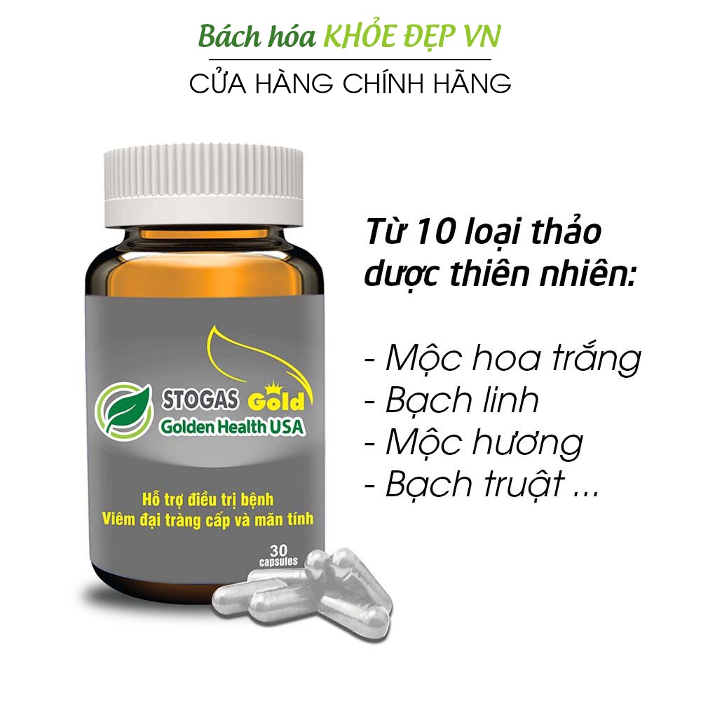 Viên uống giảm viêm đại tràng cấp và mãn tính từ cao mộc hoa trắng, cao bạch truật - 30 viên [STOGAS GOLD]