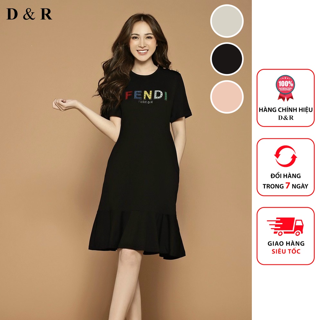 Đậm thun suông bigsize họa tiết FD Quảng Châu cao cấp váy đuôi cá đi chơi dạo phố thương hiệu thời trang D&R D096