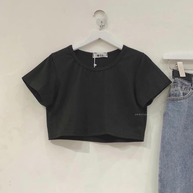 [BÁN GIÁ SỈ] Áo croptop trơn cổ tròn đen trắng chất cotton