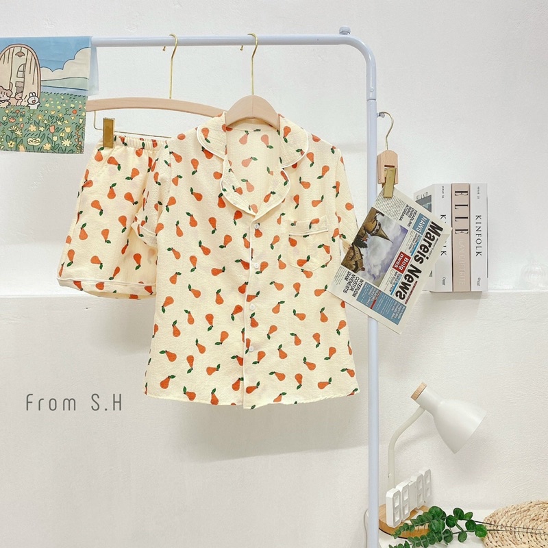 [SẴN HÀNG/ẢNH THẬT] Bộ mặc nhà pijama ngắn xô đũi đũi xốp Hàn Quốc
