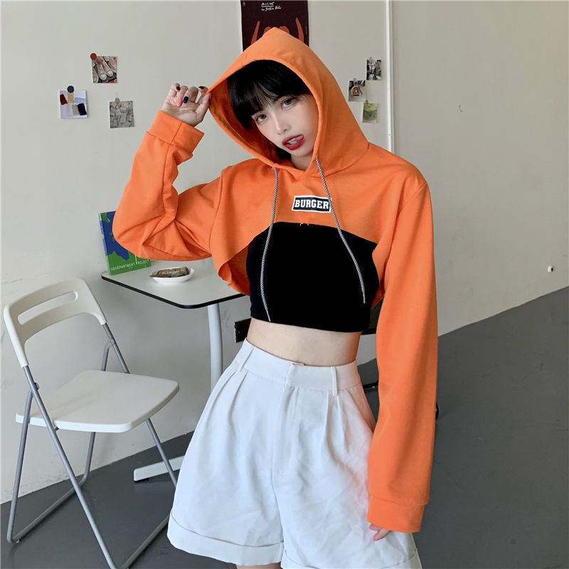 Set Áo Lửng Tay Dài + Quần short Lưng Cao Phong Cách hip hop Cho Nữ