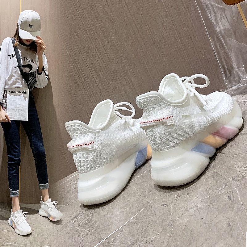 Giày Thể Thao Đế Dày Tăng Chiều Cao Phối Lưới Thoáng Khí Màu Cầu Vồng Mới Cho Nữ 2021 | BigBuy360 - bigbuy360.vn