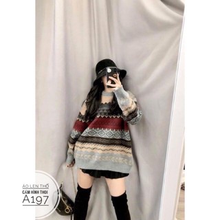 Bigsize Áo len thổ cẩm hình thoi A197