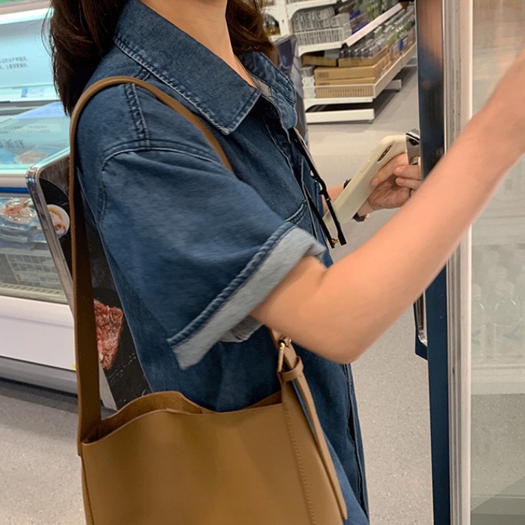 Đầm denim tay ngắn thời trang mùa hè thoải mái dành cho nữ