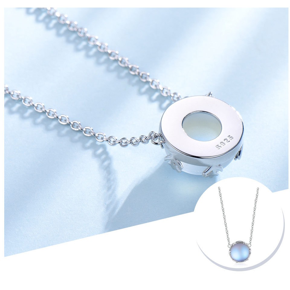 Dây chuyền mặt đá mặt trăng hình tròn màu xanh lam đẹp mắt hợp thời trang