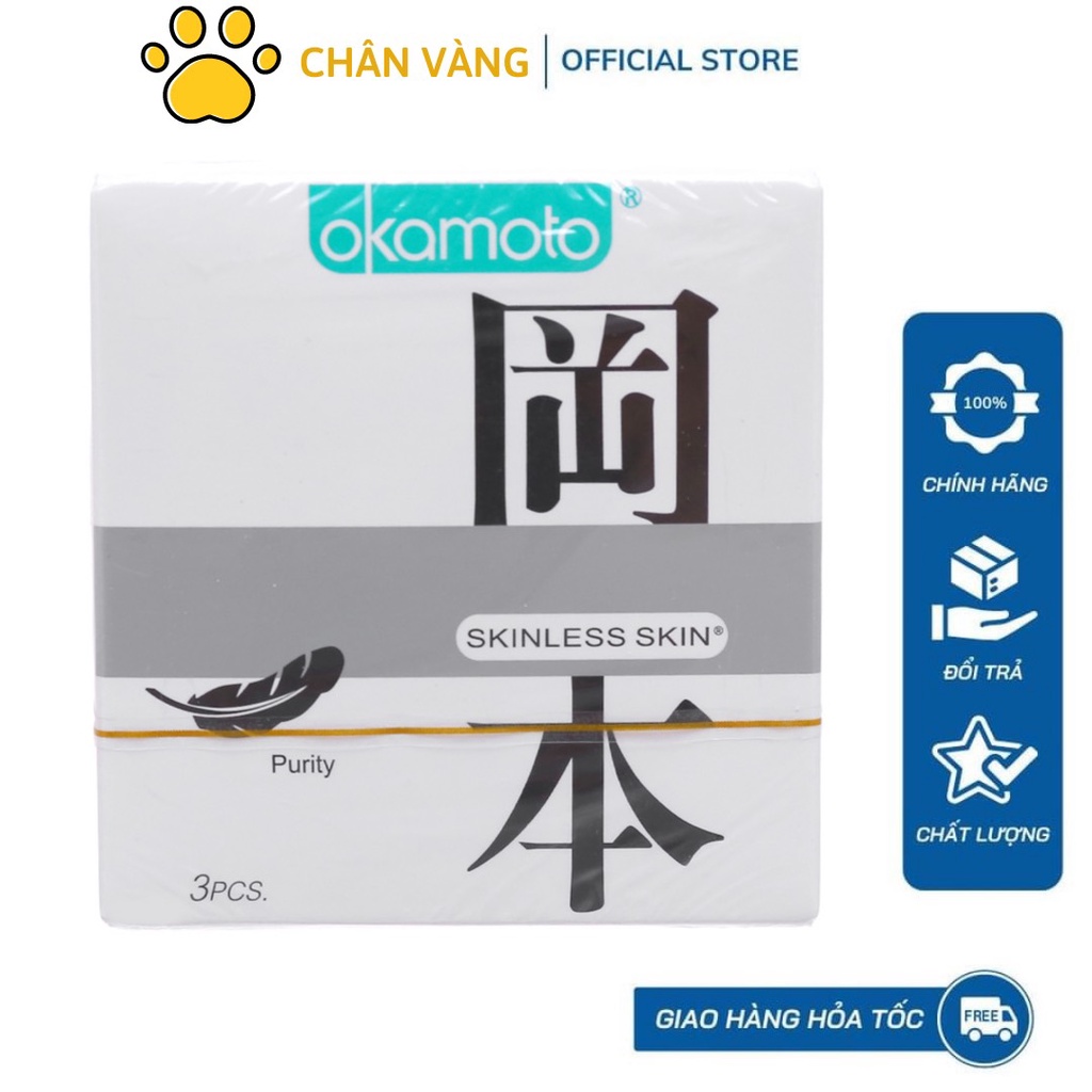 Combo 3 Hộp Bao Cao Su Okamoto Skinless Skin Purity Tinh Khiết Không Mùi - Siêu Khoái Cảm - BCS Okamoto Hộp 10 cái