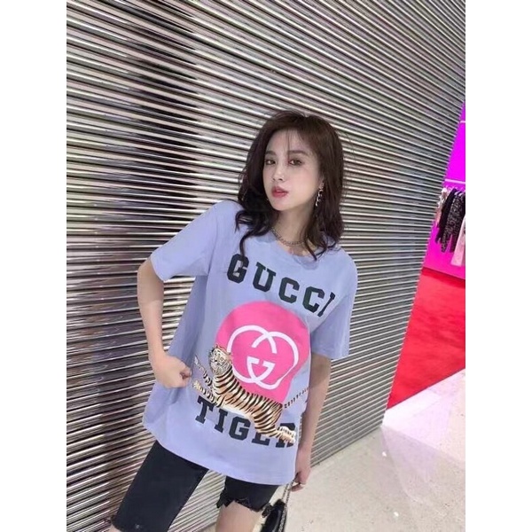 Áo thun ngắn tay form rộng thương hiệu Gucci GC/GG hoạ tiết con hổ trẻ trung phong cách