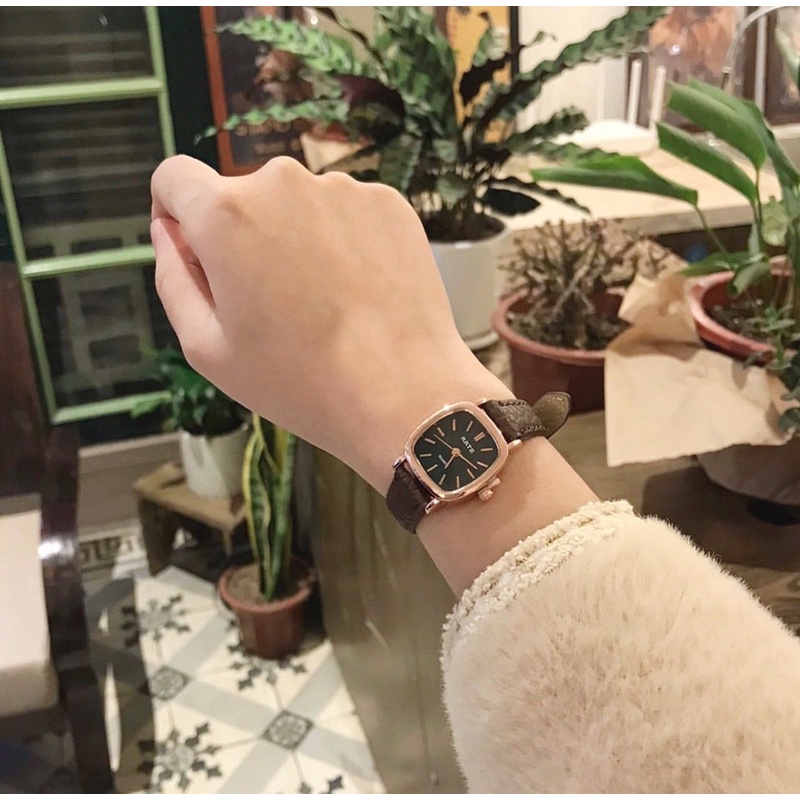 Đồng hồ thời trang nữ RATE mặt vuông dây da kiểu dáng vintage nhỏ xinh DH04 LOUSMORE