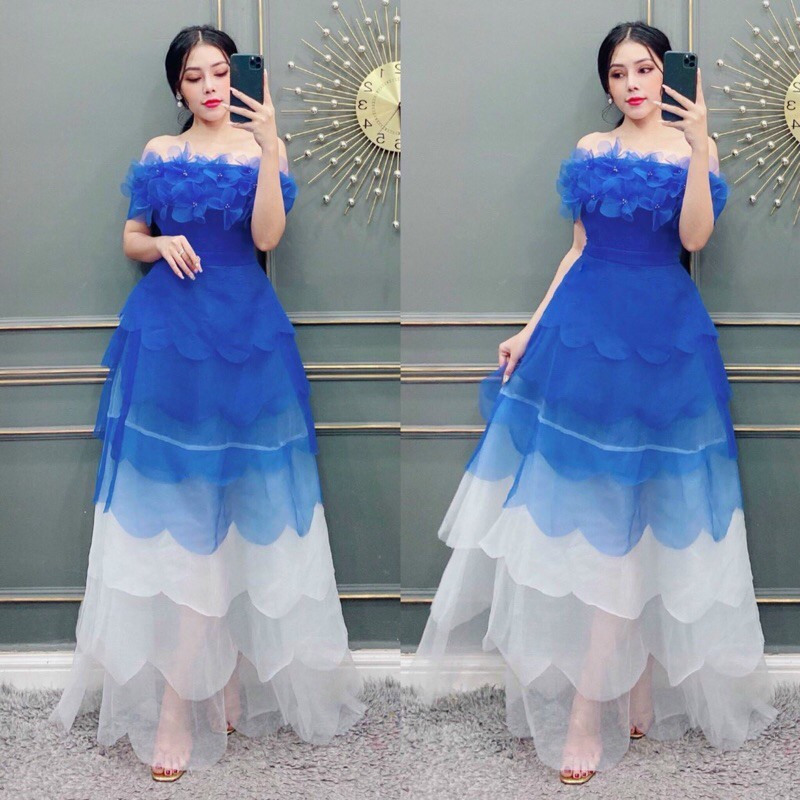 ĐẦM MÃI TẦNG TRỄ VAI ĐÍNH HOA 3D ( ảnh và video thật 1000%)