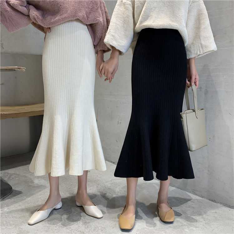 ┋▫Phong cách Hàn Quốc thời trang nữ mùa đông thu eo cao ôm dệt kim đuôi cá Váy maxi